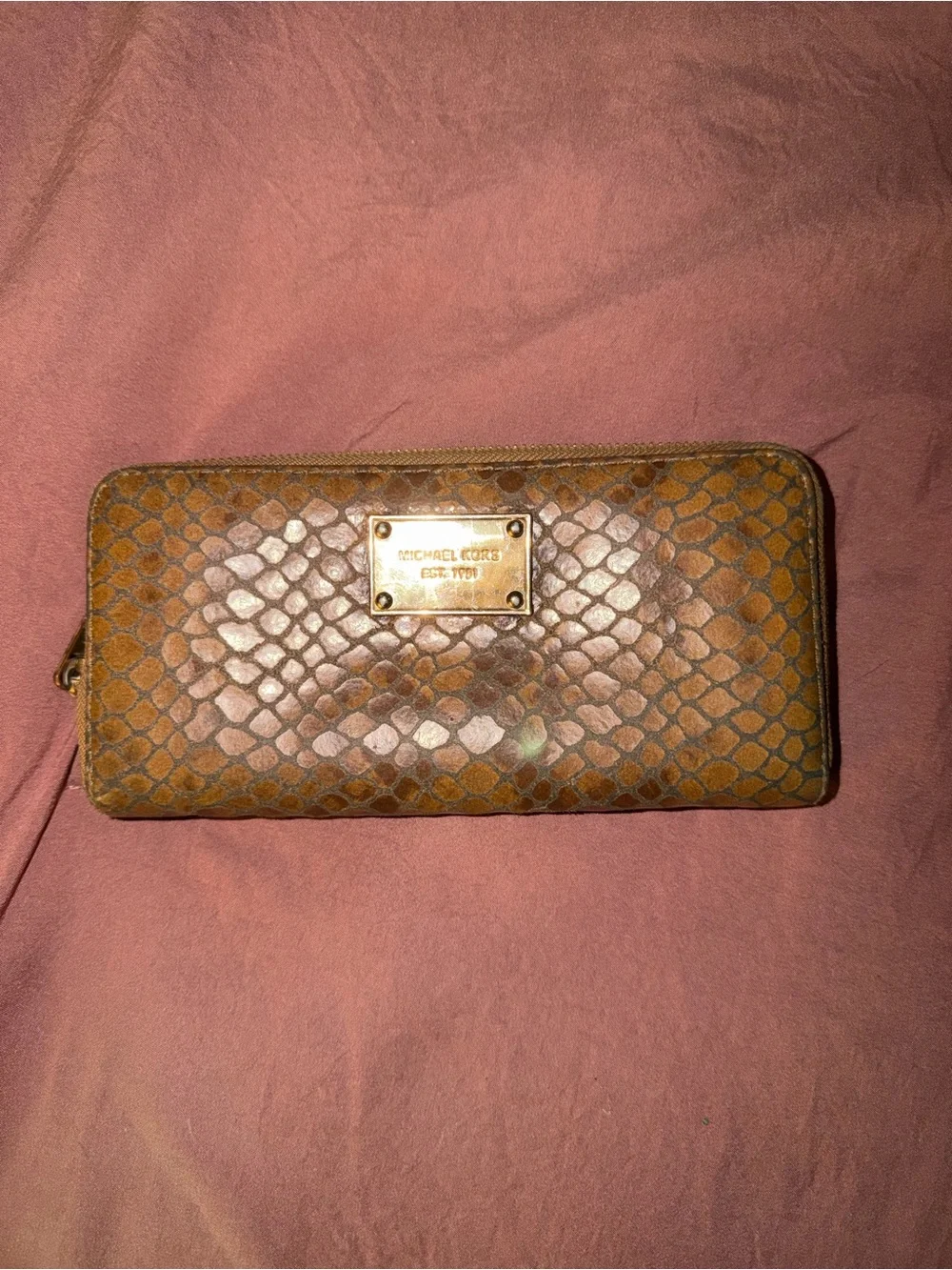 Michael Kors Beige Snake-Embossed Shoulder Bag and Wallet